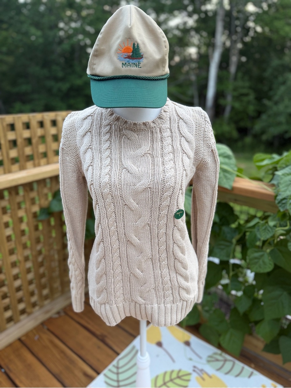 L.L.Bean Beige Cable Knit Sweater S HAT NOT INCLUDED